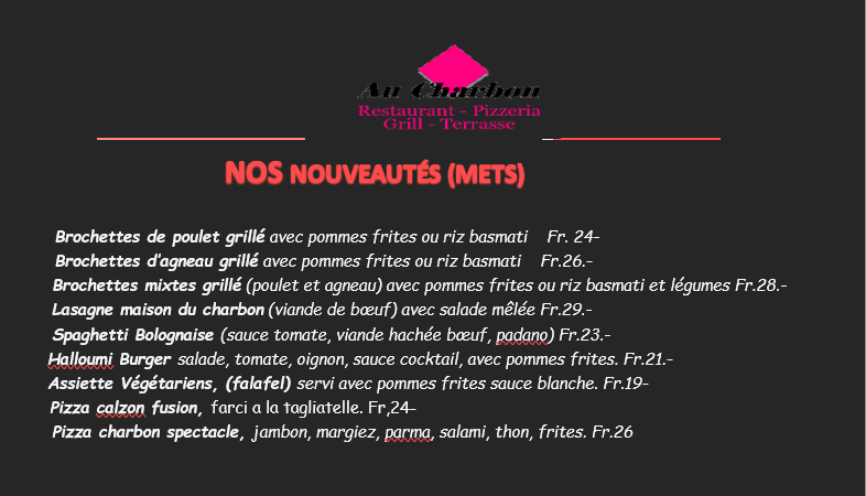 Au Charbon: restaurant specialites italiennes, pizza à emporter lausanne chailly